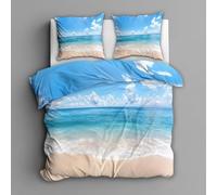 Funda Nordica Cama 150 Océano, Ropa de Cama Reversible Playa 3D Microfibra Funda Edredon 240x220 cm y 2 Fundas de Almohada con Cremallera 3 Piezas 1983-ABC