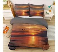 Funda Nordica Cama 150 Pájaros al amanecerRopa de Cama Rojo Anaranjado Microfibra Suave y Cómoda con Cremallera Funda Edredon 220x240-2 Fundas Almohada 50x75 GH1289