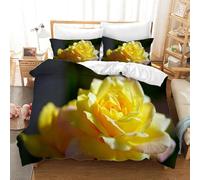 Funda Nordica Cama 150, Rosa Amarilla Juego de Cama, Flores Funda Nordica 150x200, 3 Piezas Microfibra Premium Incluye 2 Fundas de Almohada de 50x75cm AK2637