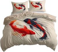 Funda Nordica Cama 150 Tema Japonés, Ropa de Cama Reversible Pez 3D Microfibra Funda Edredon 240x220 cm y 2 Fundas de Almohada con Cremallera 3 Piezas 2119-ABC
