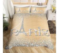 Funda Nordica Cama 150 Torre Eiffel Amarilla 3 Piezas Juego de Ropa de Cama para Adulto,Suave Funda Edredon en Microfibra,1 Funda de Edredón 240x220cm+2 Fundas de Almohada 50x80cm
