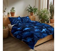 Funda Nórdica Cama 150 x 220 cm Volcán De Dinosaurios con Temática De Fantasía 3 Piezas Funda Nórdica Microfibra Juego de Cama Cremallera Funda de Almohada, Reversible Estampada, Azul