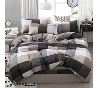 Funda Nordica Cama 150cm Cuadros Marrones Juego de Ropa de Cama 3 Piezas,1 Microfibra Funda Nordico y 2 Fundas de Almohada, Funda Nórdica Moderno,Microfibra Edredón Ropa de Cama