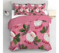 Funda Nórdica Cama 180/200 260x240CM,Fundas Edredon con Navidad Abstracta Papá Noel Hojas Muérdago Patrón 3 Piezas, 1 Funda Nórdica + 2 Fundas de Almohada 50x75, Rosa