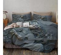 Funda Nordica Cama 180/200 Guitarrista Femenina Edredón con Cremallera, Suave Microfibra Relieves Flores Enredaderas Fundas Nordicas Efecto Relieve Visual, 260x240CM + 2 Fundas de Almohada 50x75cm