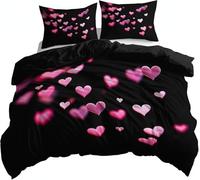 Funda Nordica Cama 180 Amor Reversible Suave Transpirable Microfibra Ropa de Cama Tema Romántico Negro Funda Edredon 240x260 cm, 2 x Funda de Almohada 50x75 cm, 3D Funda de Edredón r.9862