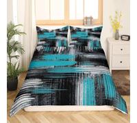 Funda Nordica Cama 180 Arte Abstracto, Ropa de Cama 240x260 Negro Turquesa de Microfibra de Impresos 3D Funda Edredon 260x240 cm y 2 Funda de Almohada 50x75 cm 6831-K
