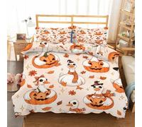 Funda Nórdica Cama 180 Arte Lineal Juego de Ropa de Cama 240x260 Calabaza Microfibra Suave Funda de Edredón y 2 Funda de Almohada 50x75 cm con Cremallera -Ai402
