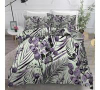 Funda Nordica Cama 180 Bayas Moradas Funda de Edredón Hojas Juego de Ropa de Cama Microfibra con Cremallera, Reversible Suave Funda Nórdica 260x240 cm y 2 Funda de Almohada 50x75 cm