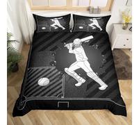Funda Nordica Cama 180 Beisbol 3D Funda de Edredón Jugador de Beisbol Fundas Nórdicas Microfibra Ropa de Cama 260x240 cm y 2 x Fundas de Almohada YUH1904