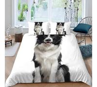 Funda Nórdica Cama 180 Border Collie Microfibra Suave Ropa de Cama 3 Piezas Fundas Nordicas 3D Animales Lindos Funda Edredon 240x260 cm y 2 Fundas de Almohada b.1520