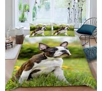 Funda Nordica Cama 180 Boston Terrier Ropa de Cama 3D Perros 3 Piezas Suave Transpirable Microfibra Funda Nórdica 260x240 cm y 2 Fundas de Almohada 50x75 cm J-1183