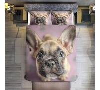 Funda Nordica Cama 180 Bulldog Francés 3D Ropa de Cama Microfibra Suave Perro Doméstico Funda de edredón 240x260 cm con Cremallera y 2 Funda de Almohada 50x75 para Cama Doble M.2350