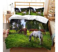 Funda Nordica Cama 180 Caballo Funda Edredon Microfibra Ropa de Cama Animales de Granja Fundas Nórdicas 260x240 cm con 2 Fundas de Almohada 50x75 cm con Cremallera I.3036