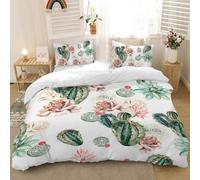 Funda Nordica Cama 180 Cactus 3D Ropa de Cama Microfibra Suave Flores Funda de edredón 240x260 cm con Cremallera y 2 Funda de Almohada 50x75 para Cama Doble C.354
