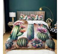 Funda Nórdica Cama 180 Cactus Arcoíris Microfibra Suave Ropa de Cama 3 Piezas Fundas Nordicas 3D Plantas Funda Edredon 240x260 cm y 2 Fundas de Almohada b.1065