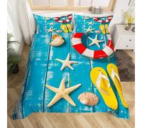Funda Nordica Cama 180 Concha 3D Ropa de Cama de 3 Piezas, Funda Nórdica 260x240 Tablero de Madera Azul Fundas de Edredón Microfibra con Cremallera y 2 Fundas de Almohada D-252