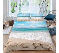 Funda Nordica Cama 180 CorazóN de Playa Microfibra Suave 3D Funda Nórdica 260x240 Pareja RomáNtica Ropa de Cama con Cremallera Fundas Edredón con 2 Fundas Almohada c-2295