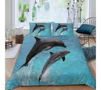 Funda Nordica Cama 180 Delfín 3D Microfibra Suave Ropa de Cama Vida Marina 3 Pezzi Include 1 Fundas de Edredón 240x260 cm 2 Fundas de Almohada 50x75cm e-666