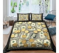 Funda Nordica Cama 180 Dólar Ropa de Cama 3D Monedas de Oro Microfibra Suave 3 Piezas Include 1 Fundas Nórdica 240x260 cm y 2 Fundas de Almohada 50x75cm C-2898