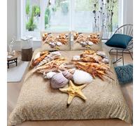 Funda Nordica Cama 180 Estrella de Mar y Caracola Microfibra Suave 3D Funda Nórdica 260x240 Playa Ropa de Cama con Cremallera Fundas Edredón con 2 Fundas Almohada j-2424