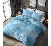 Funda Nordica Cama 180 Estrellas Azules Ropa de Cama Ensoñador Microfibra Suave y Cómoda con Cremallera Funda Edredon 240x260-2 Fundas Almohada 50x75 QA126