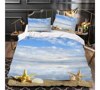 Funda Nórdica Cama 180 Estrellas de Mar y Conchas Impresión 3D Microfibra Suave Ropa de Cama Paisaje Costero Funda Edredon 240x260 cm con Cremallera y 2 Fundas de Almohada 50x75 cm k.5796
