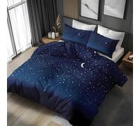 Funda Nordica Cama 180 Estrellas Lunares Ropa de Cama Azul Oscuro Microfibra Suave y Cómoda con Cremallera Funda Edredon 240x260-2 Fundas Almohada 50x75 QA132