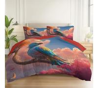 Funda Nordica Cama 180 Fantasía Mundo Dibujos Animados Aves Imprimir con 2 Funda Almohada, Microfibra Juegos de Ropa de Cama de Verano para Adultos Adolescentes 240 x 260 cm, Naranja