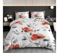 Funda Nordica Cama 180 Flores Rojas en Acuarela Funda Nórdica Edredon Estampados Vegetales Fundas Nórdicas 260x240 Microfibra Suave Ropa de Cama con Cremallera y 2 Fundas de Almohada 50x75 E.1301