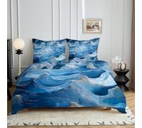 Funda Nordica Cama 180 Funda Edredón Microfibra Azul Fundas Nordicas 240x260 cm y 2 Funda Almohada 50x80 cm Olas del OcéAno Juego de Ropa de Cama de 3 Piezas Cierre de Cremallera c4473