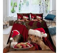 Funda Nordica Cama 180 Gatos y Perros Funda Nórdica Edredon Navidad Fundas Nórdicas 260x240 Microfibra Suave Ropa de Cama con Cremallera y 2 Fundas de Almohada 50x75 E.4213