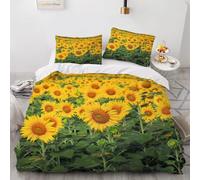 Funda Nordica Cama 180 Girasoles Funda Edredon Microfibra Ropa de Cama Flores Amarillas Fundas Nórdicas 260x240 con 2 Fundas de Almohada 50x75 con Cremallera B-2525