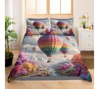 Funda Nordica Cama 180 Globo Aerostático Arcoíris Funda Edredon Microfibra Suave 3D Juego de Ropa de Cama Estilo de Dibujos Animados Funda Nordica 240x260 y 2 Fundas de Almohada 50x75 cm D-1655