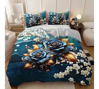 Funda Nordica Cama 180 Hechicera Azul Funda Nordica 260x240 Flor De Rosa Conjuntos de Cama Estampado 3D con Cremallera Funda Nórdica Microfibra y 2 Funda de Almohada 50x75 cm