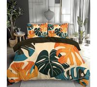 Funda Nordica Cama 180 Hojas de Palmera Tropical, Suave Microfibra Ropa de Cama Hojas de Palmera Reversibles Funda Edredon 240x260 cm, 2 x Funda de Almohada 50x75 cm, 3D Funda de Edredón e.7788