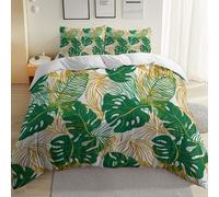 Funda Nordica Cama 180 Hojas de Palmera Tropical, Suave Transpirable Microfibra Ropa de Cama Hojas de Palmera Funda Edredon 240x260 cm, 2 x Funda de Almohada 50x75 cm, 3D Funda de Edredón e.7788
