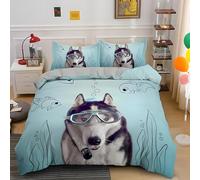 Funda Nórdica Cama 180 Husky Buceando Funda Nordica 240x260 Azul Claro Juego de Cama, Funda NóRdica de Microfibra Suave con Cremallera y 2 Fundas de Almohada 50x75 Cm