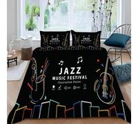 Funda Nordica Cama 180 Jazz 3D Microfibra Suave Ropa de Cama Tema Musical 3 Pezzi Include 1 Fundas de Edredón 240x260 cm 2 Fundas de Almohada 50x75cm j-234