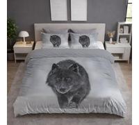 Funda Nordica Cama 180 - Juego de Funda Edredon 260 x 240 cm 3 Piezas + 2 Fundas de Almohada 50 x 75 cm, Ropa de Cama Microfibra Suave Transpirable, Gris, Moderno Animal Lobo
