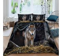 Funda Nordica Cama 180 Lobo 3D Funda de Edredón Animales Salvajes Fundas Nórdicas Microfibra Ropa de Cama 260x240 cm y 2 x Fundas de Almohada ZXC567