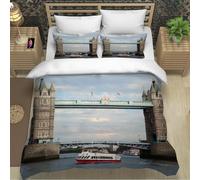Funda Nordica Cama 180 Londres Microfibra Suave 3D Funda Nórdica 260x240 Edificios Urbanos Ropa de Cama con Cremallera Fundas Edredón con 2 Fundas Almohada b-1435