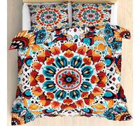 Funda Nórdica Cama 180 Mandala Juego de Ropa de Cama 240x260 Retro Microfibra Suave Funda de Edredón y 2 Funda de Almohada 50x75 cm con Cremallera -Ap5250