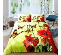 Funda Nordica Cama 180 Mariposa 3D Funda de Edredón Amapola Roja Fundas Nórdicas Microfibra Ropa de Cama 260x240 cm y 2 x Fundas de Almohada YUH1715
