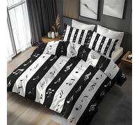 Funda Nordica Cama 180 Notas musicalesRopa de Cama Rayas Blancas y Negras Microfibra Suave y Cómoda con Cremallera Funda Edredon 240x260-2 Fundas Almohada 50x75 GE546