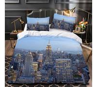 Funda Nordica Cama 180 Nueva York 3D Funda de Edredón Arquitectura Urbana Fundas Nórdicas Microfibra Ropa de Cama 260x240 cm y 2 x Fundas de Almohada ZXC910