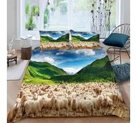 Funda Nordica Cama 180 Ovejas Funda Edredon Microfibra Suave 3D Juego de Ropa de Cama Patrones de Montañas y Nubes Funda Nordica 240x260 y 2 Fundas de Almohada 50x75 cm D-1229