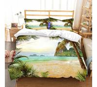 Funda Nordica Cama 180 Paisaje de Playa, Suave Transpirable Microfibra Ropa de Cama Paisaje Marino Tropical Funda Edredon 240x260 cm, 2 x Funda de Almohada 50x75 cm, 3D Funda de Edredón e.7788