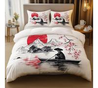 Funda Nordica Cama 180 Paisaje Japonés, Ropa de Cama Reversible Flores de Cerezo Japonesas 3D Microfibra Funda Edredon 260x240 cm y 2 Fundas de Almohada con Cremallera 3 Piezas 6424-ABC