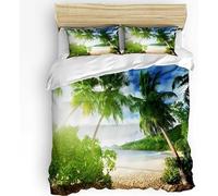 Funda Nordica Cama 180 Paisaje Marino de Playa, Suave Transpirable Microfibra Ropa de Cama Hawái Tropical Funda Edredon 240x260 cm, 2 x Funda de Almohada 50x75 cm, 3D Funda de Edredón e.7788